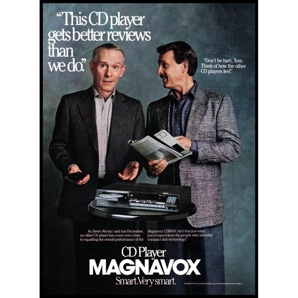 1988 Magnavox CD Player Vintage Print Ad Smothers Brothers Audiophile Wall Art